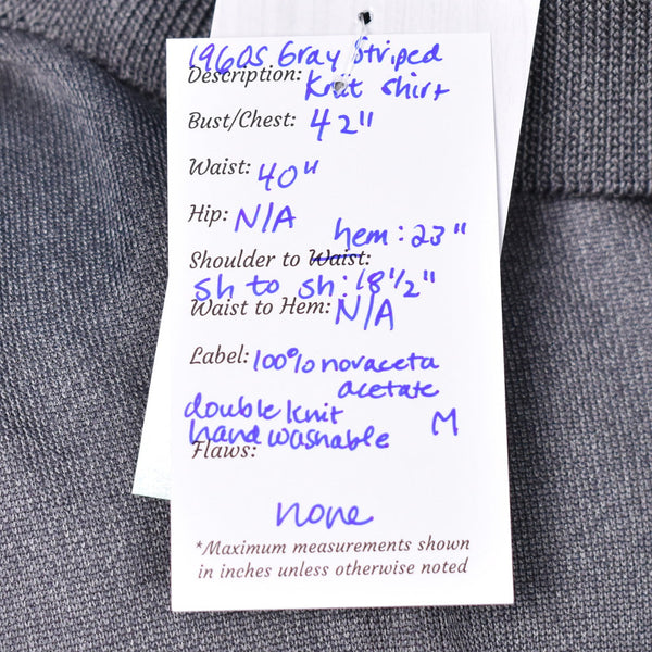 1960s Gray Striped Vintage Knit Shirt Cats Like Us