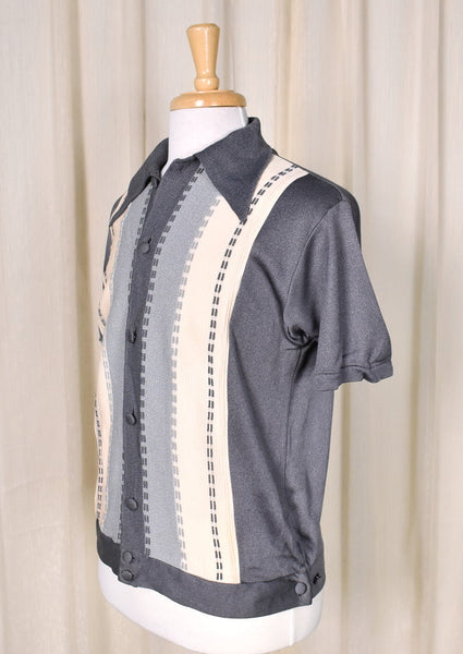 1960s Gray Striped Vintage Knit Shirt Cats Like Us
