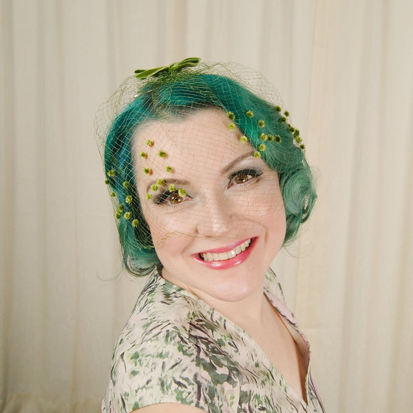 1960s Green Bow Veil Whimsy Cats Like Us