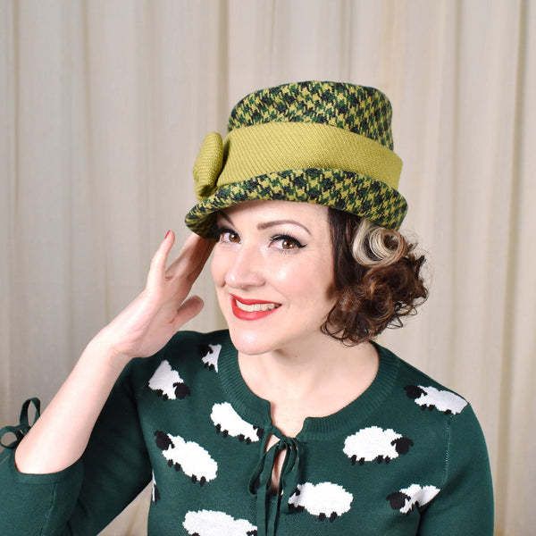 1960s Green Houndstooth Vintage Hat Cats Like Us