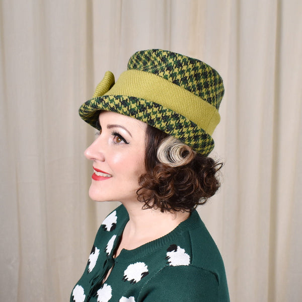 1960s Green Houndstooth Vintage Hat Cats Like Us