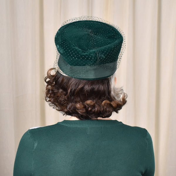 1960s Green Velvet Vintage Pillbox Hat Cats Like Us