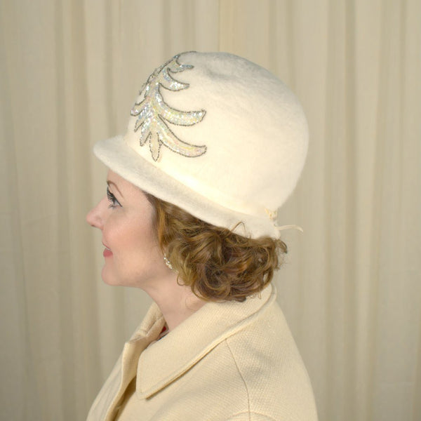1960s Ivory Sequin Bubble Hat Cats Like Us