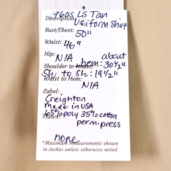 1960s LS Tan Uniform Shirt Cats Like Us