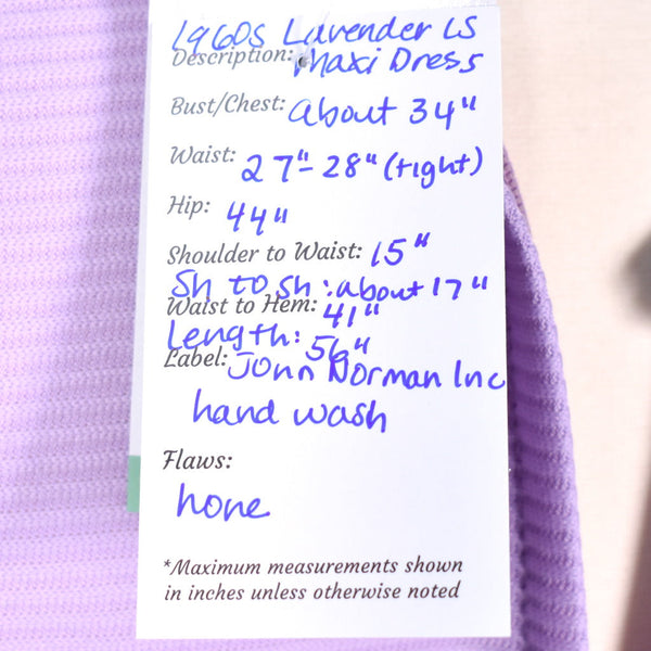 1960s Lavender Maxi Dress Cats Like Us