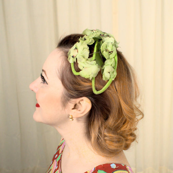 1960s Lime Floral Crescent Hat Cats Like Us