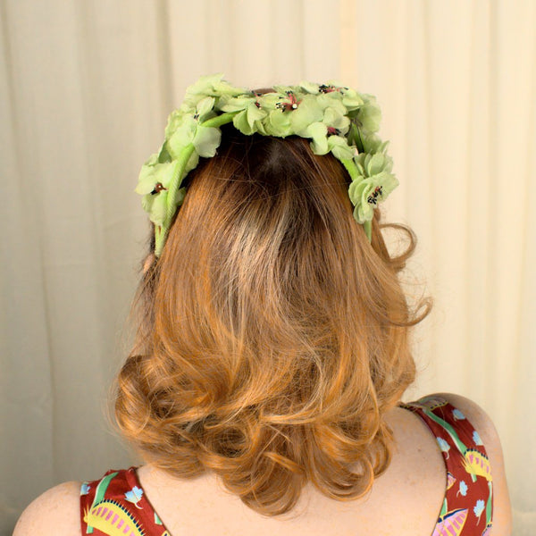 1960s Lime Floral Crescent Hat Cats Like Us