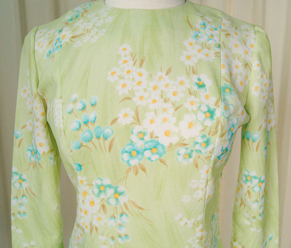 1960s Lime Floral Dress Cats Like Us