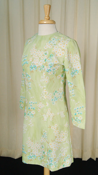 1960s Lime Floral Dress Cats Like Us
