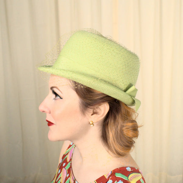 1960s Lime Straw Bowler Hat Cats Like Us