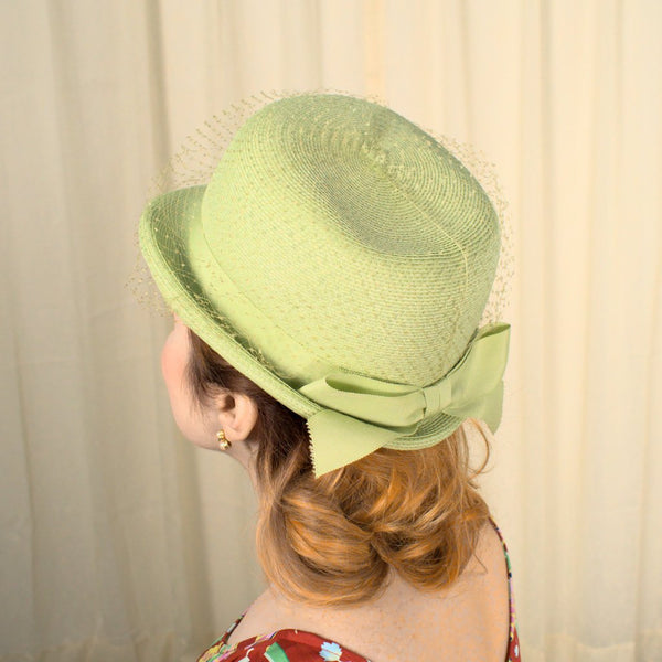 1960s Lime Straw Bowler Hat Cats Like Us