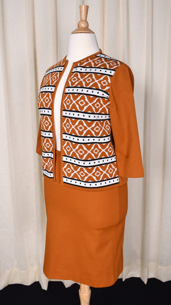 1960s Modern Rust Skirt Suit Cats Like Us