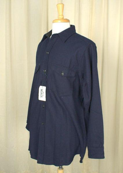 1960s Navy Blue Wool Shirt Cats Like Us