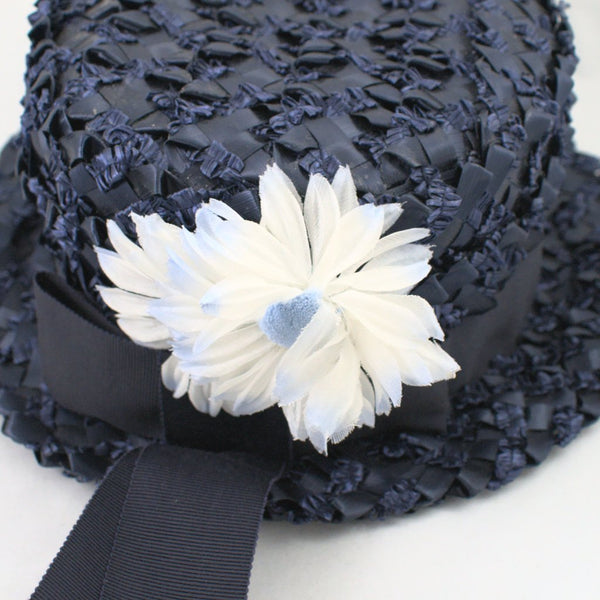 1960s Navy Raffia Daisy Hat Cats Like Us