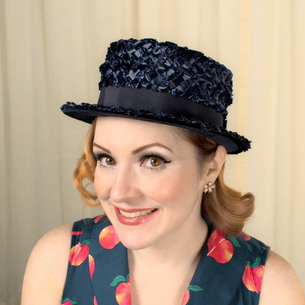 1960s Navy Raffia Daisy Hat Cats Like Us