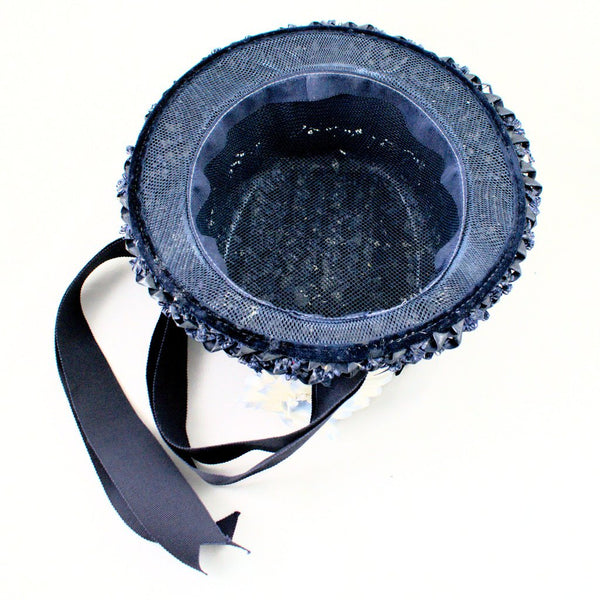 1960s Navy Raffia Daisy Hat Cats Like Us