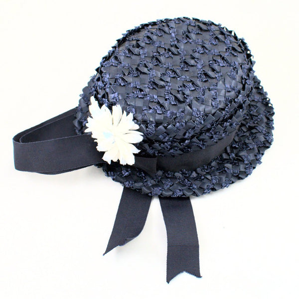 1960s Navy Raffia Daisy Hat Cats Like Us