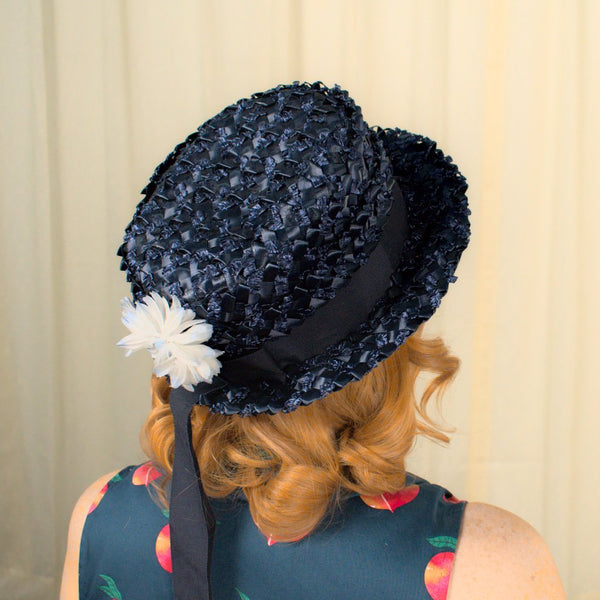 1960s Navy Raffia Daisy Hat Cats Like Us