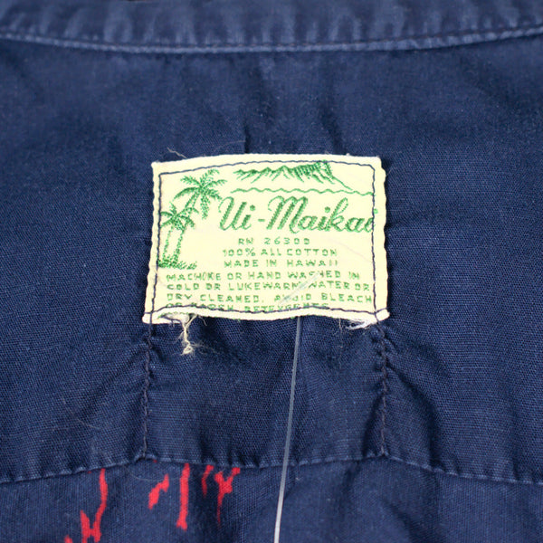 1960s Navy & Red Hibiscus Vintage Shirt Cats Like Us
