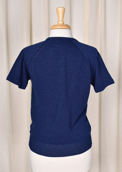 1960s Navy V Neck Vintage Knit Top Cats Like Us