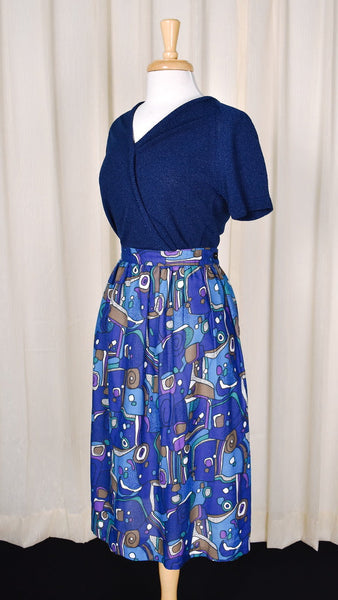 1960s Navy V Neck Vintage Knit Top Cats Like Us