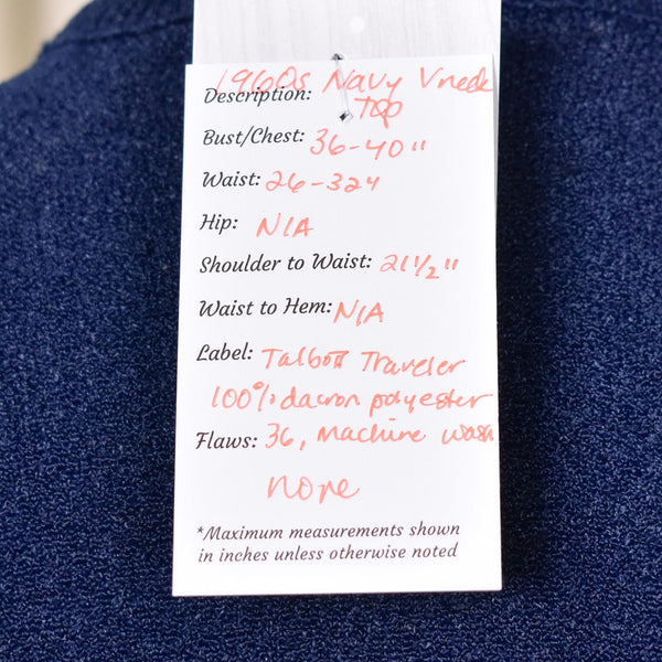 1960s Navy V Neck Vintage Knit Top Cats Like Us