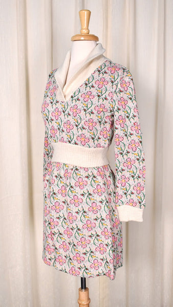 1960s Neon Pink Floral Knit Set Cats Like Us