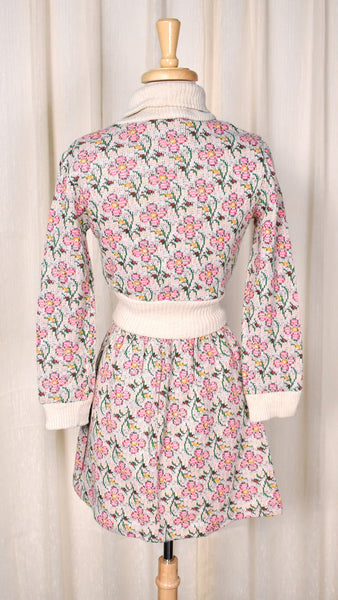 1960s Neon Pink Floral Knit Set Cats Like Us