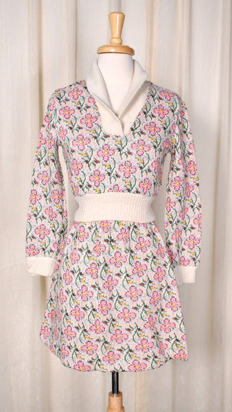 1960s Neon Pink Floral Knit Set Cats Like Us