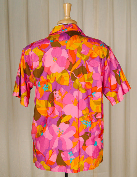 1960s Neon Pink Hawaiian Shirt Cats Like Us