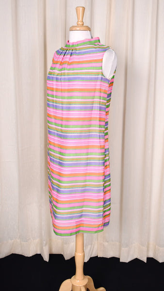 1960s Neon Pink Stripe Vintage Dress Cats Like Us