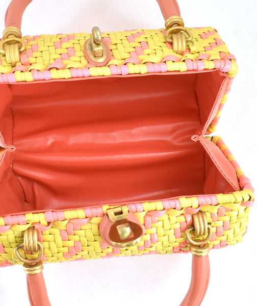 1960s Neon Weaved Handbag Cats Like Us