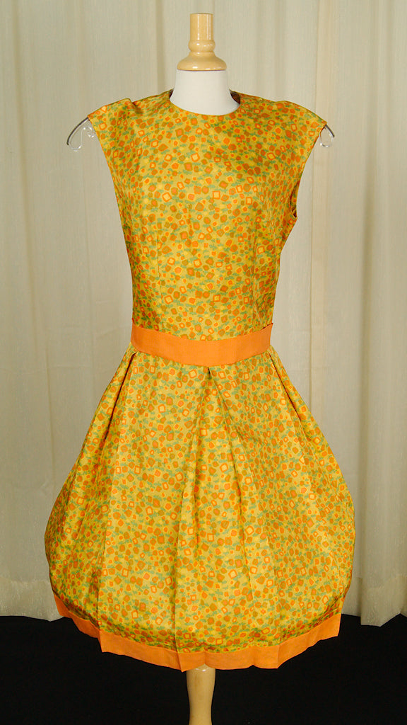 1960s Orange Floral Pleat Dress  Cats Like Us