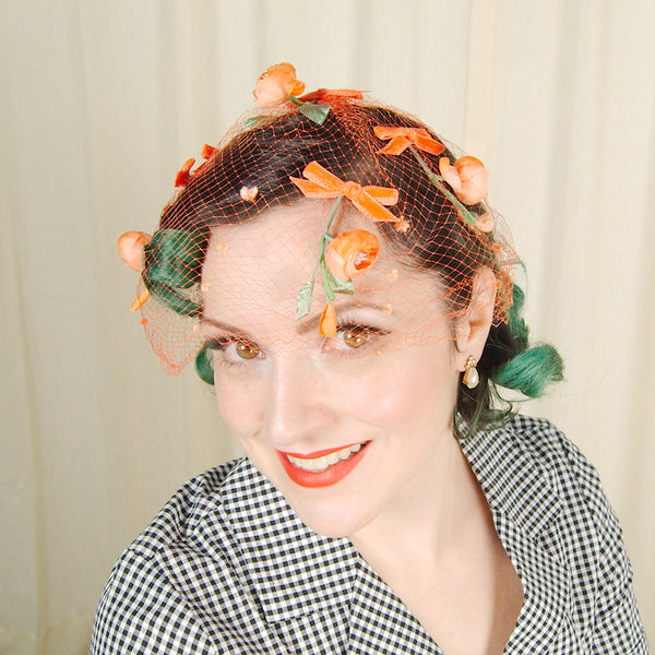 1960s Orange Floral Whimsy Cats Like Us