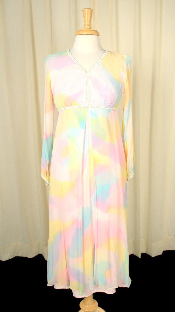 rainbow dress pastel 1960s Pastel Rainbow Maxi Dress