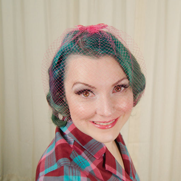 1960s Pink Bow Veil Whimsy Hat Cats Like Us