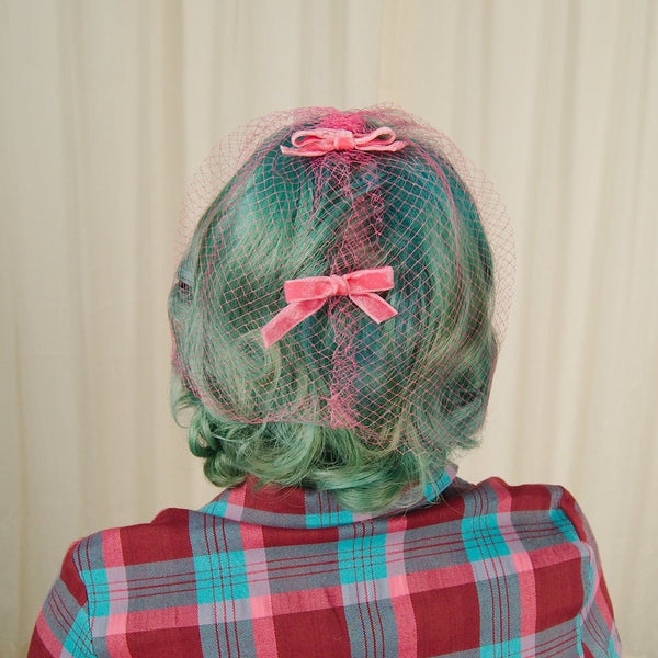 1960s Pink Bow Veil Whimsy Hat Cats Like Us