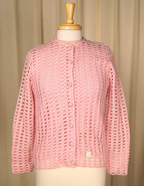 1960s Pink Crocheted Twin Set Cats Like Us