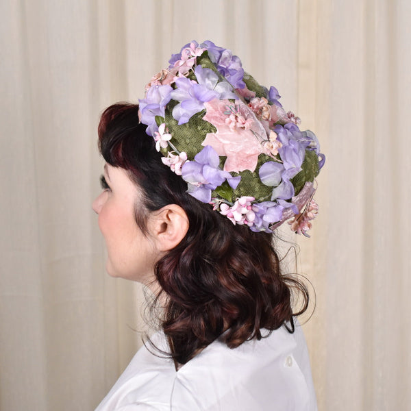 1960s Pink Floral Pillbox Hat Cats Like Us