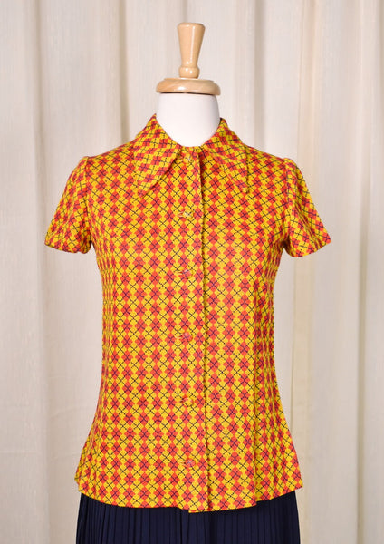 1960s Red Argyle Button Shirt Cats Like Us