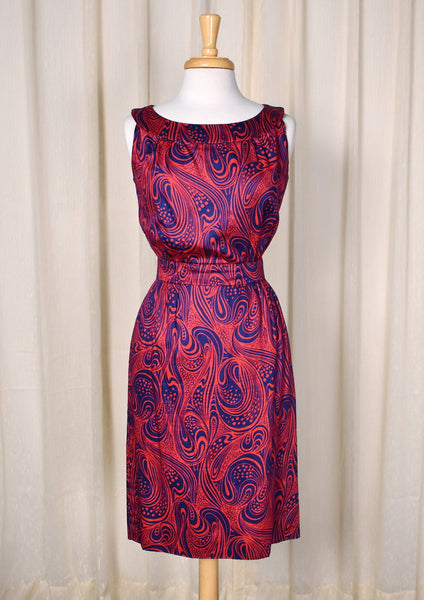 1960s Red & Blue Swirls Vintage Dress Cats Like Us