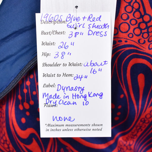 1960s Red & Blue Swirls Vintage Dress Cats Like Us