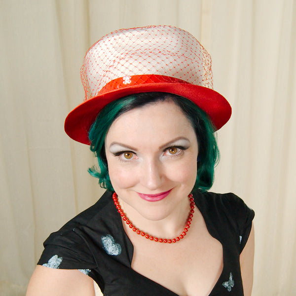 1960s Red Mod Netting Hat Cats Like Us