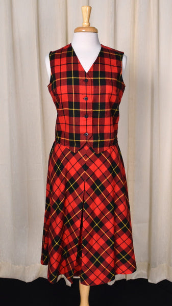 1960s Red Plaid Skirt & Vest Set Cats Like Us