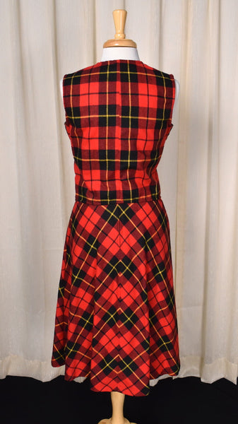 1960s Red Plaid Skirt & Vest Set Cats Like Us