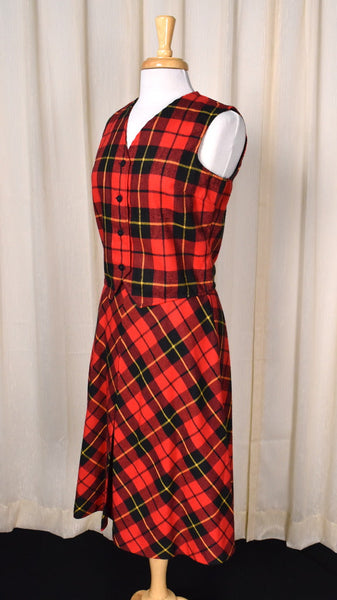 1960s Red Plaid Skirt & Vest Set Cats Like Us