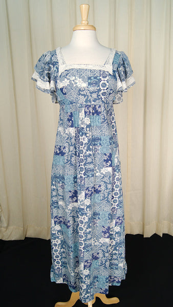 1960s Ruffle Hippie Maxi Dress Cats Like Us