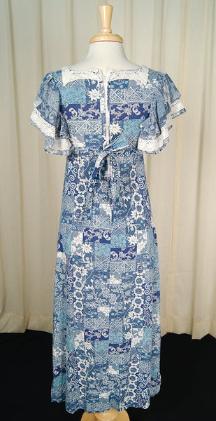 1960s Ruffle Hippie Maxi Dress Cats Like Us