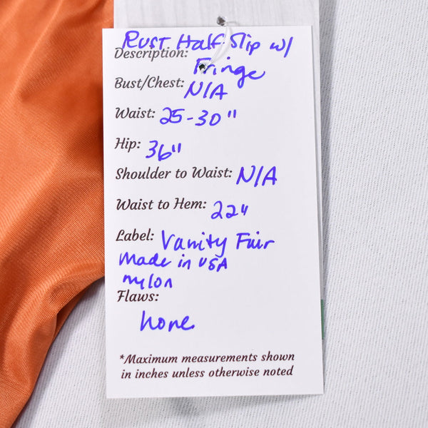 1960s Rust Vintage Half Slip W Fringe W25-30 Cats Like Us