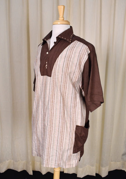 1960s Style Brown Hippie Shirt Cats Like Us